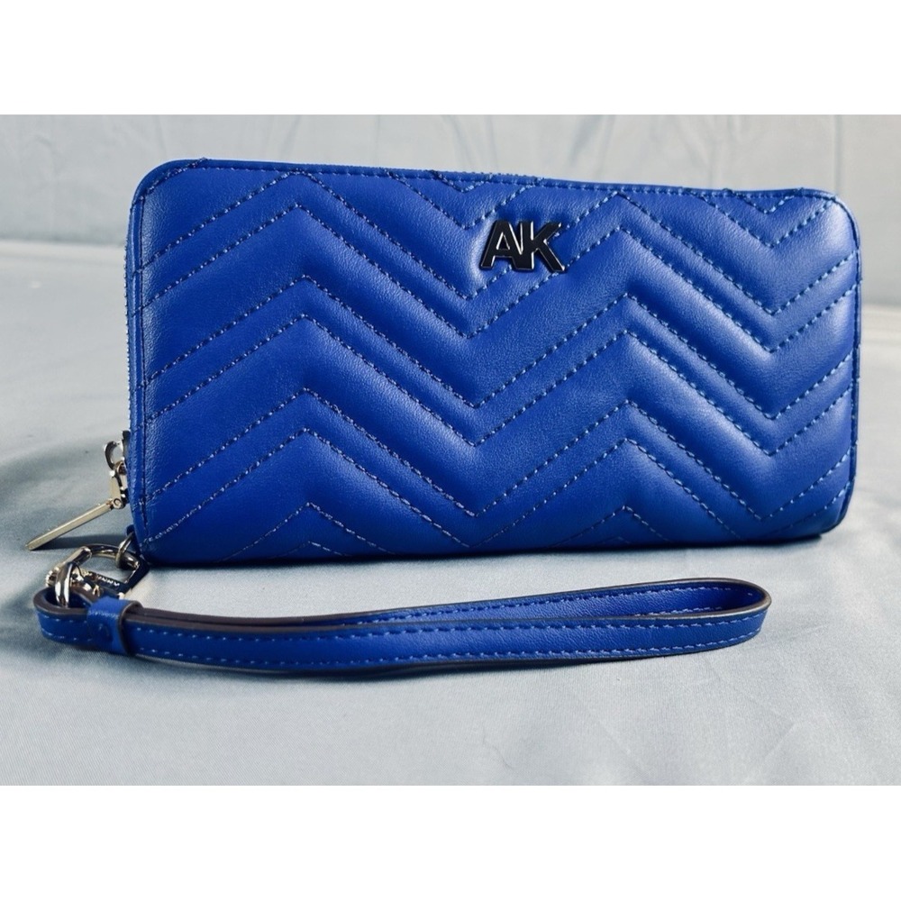 Anne Klein Blue Quilted Wristlet Wallet Zip Around AK Clutch